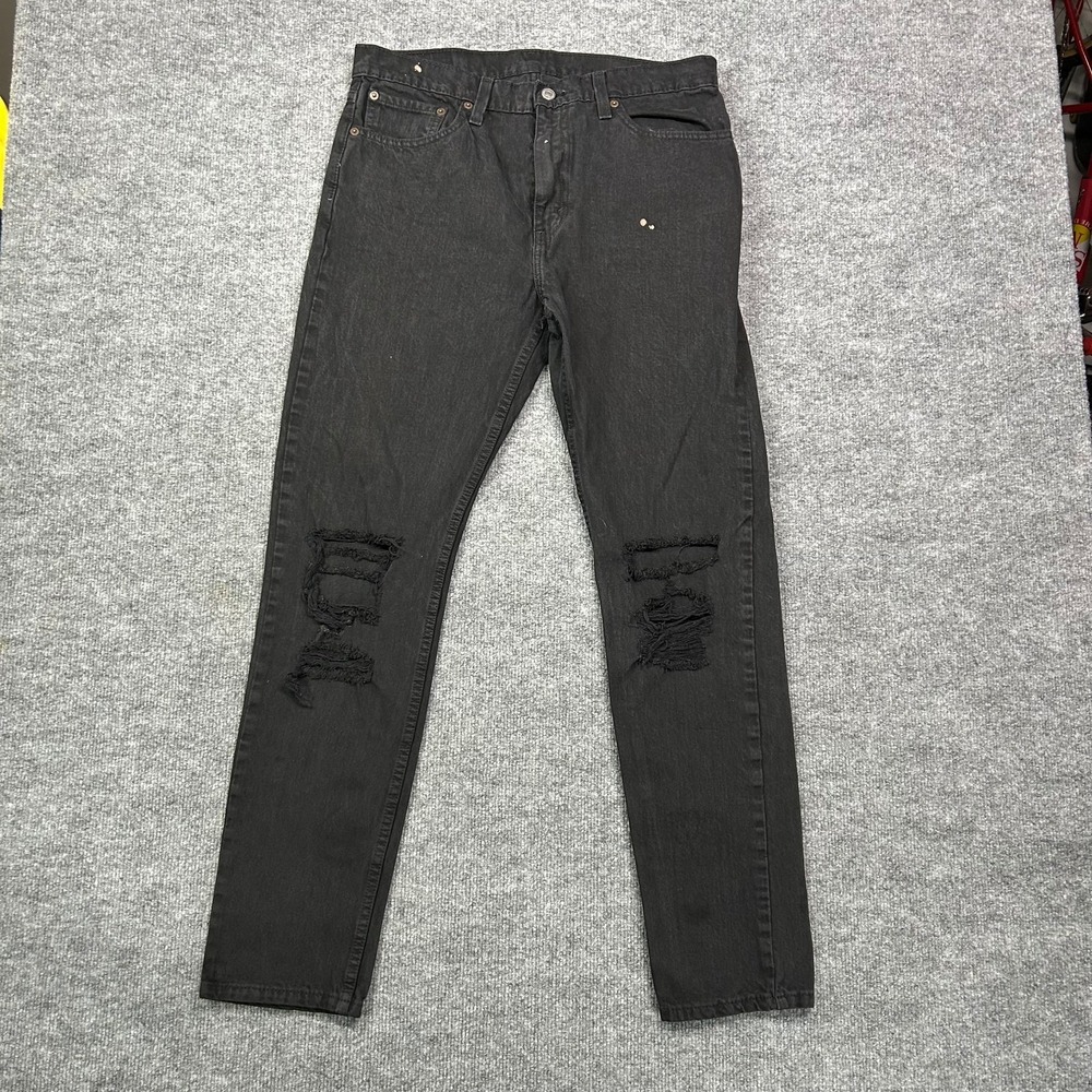 Levi's 512 Jeans Men's Black Denim Stretch Distressed Straight Fit - 33X32